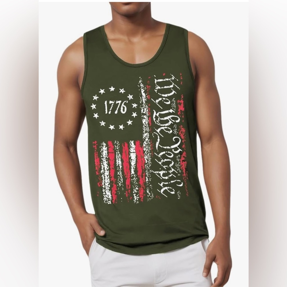 Men's American  Tank Tops 1776 4th of July Shirts Casual Sleeveless Gym Workout